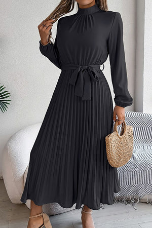 Elegant Floral Long Sleeve Dress with Lace-Up Square Collar