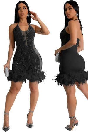 Glamorous Lace-Up Sequin Evening Dress with Sheer Back for Women