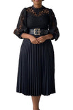 Elegant Plus-Size Floral Lace Hollow Pleated Dress for Special Occasions