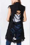 Edgy Ripped Lapel Denim Jacket in Solid Colors