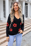 Floral V-Neck Long Sleeve Knit Top