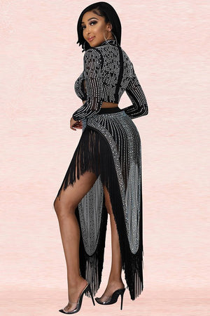 Chic Slit Long Dress and Sheer Sleeve Two-Piece Ensemble