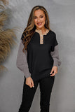 Chic Round Neck Puff Sleeve Sweater with Button Detail