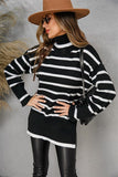 Chic Turtle Neck Striped Loose-Fit Long Sleeve Sweater