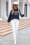 Chic Bow-Detail Long-Sleeved Sweater in Solid Colors