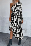 Chic Long-Sleeved Dress with Asymmetrical Shoulders