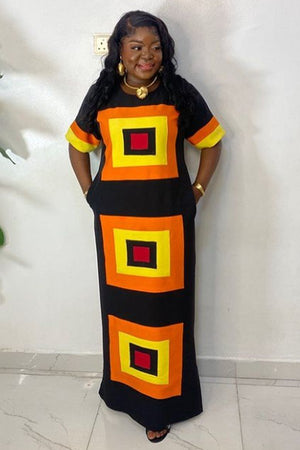 Contrast Color Printed Side Slit Loose Fit Dress
