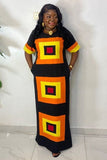Contrast Color Printed Side Slit Loose Fit Dress