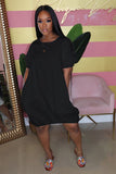Plus Size Women's Bubble Skirt T-Shirt Dress with Lantern Sleeves