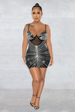 Elegant Halter Neck Mesh Skirt Dress with Press Drill Detail