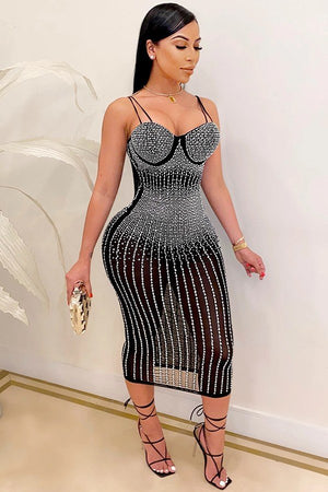 Diamond Strap Gauze Evening Gown