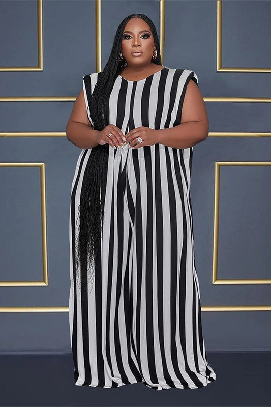 Fierce Plus Size Striped Leopard Wide Leg Jumpsuit for Bold Fashionistas