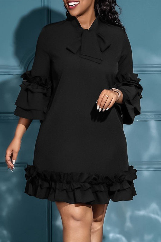 Lace-Up Wooden Ear Trim Dress in Solid Colors