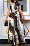 Chic Plus-Size Dress with Short Sleeves, Pleated Print, and Stylish Straps