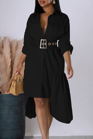 Chic Lapel Button-Up Shirt Dress in Solid Colors for Casual Elegance
