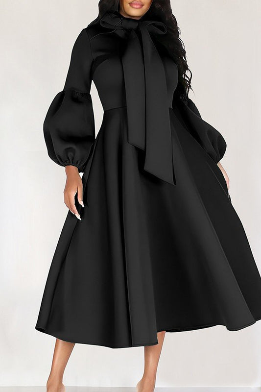 Chic High-Waisted Dress with Statement Puffed Sleeves and Stylish Straps