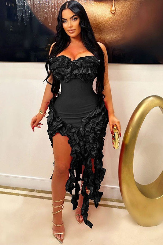 Strapless Peplum Evening Gown