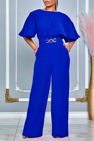 Chic Plus Size High Waist Wide Leg Jumpsuit with Round Neck Design