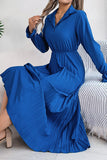 Lapel Button Pleated Skirt with Long Sleeve Design