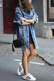 Distressed Denim Mid-Length Trench Coat