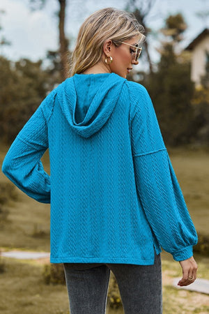 Lantern Sleeve Button-Up Hoodie with Hood