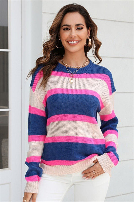 Vibrant Striped Women's Pullover Sweater