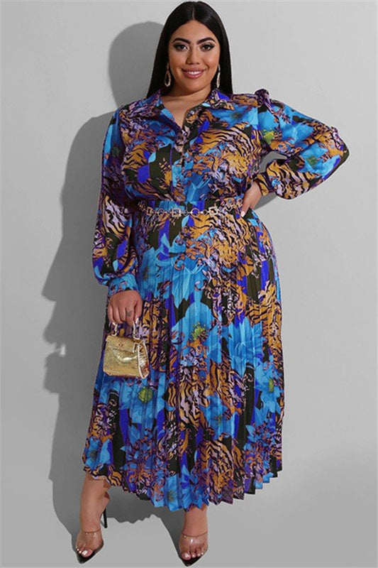 Chic Plus Size Printed Ruffled Two-Piece Casual Set