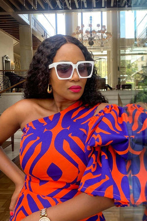 Elegant Slant Shoulder Lace Dress with Lantern Sleeves