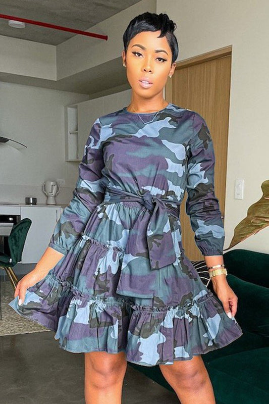 Stylish Camouflage A-Line Mid Skirt with Long Sleeves for All