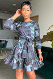 Stylish Camouflage A-Line Mid Skirt with Long Sleeves for All