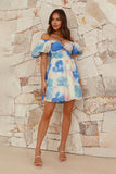Chic Printed V-Neck Skirt with Elegant Puffy Sleeves