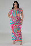 Stylish Geometric Print V-Neck A-Line Skirt with Daring Slit