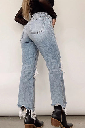 Distressed High-Waisted Straight Leg Jeans
