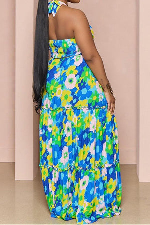 Vibrant Halter Top and Strapless Skirt Ensemble
