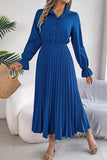 Lapel Button Pleated Skirt with Long Sleeve Design