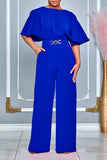 Chic Plus Size High Waist Wide Leg Jumpsuit with Round Neck Design