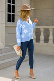 Vibrant V-Neck Printed Cardigan with Button Closure and Long Sleeves