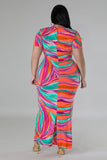 Stylish Geometric Print V-Neck A-Line Skirt with Daring Slit