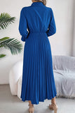 Lapel Button Pleated Skirt with Long Sleeve Design