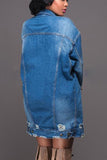 Distressed Denim Mid-Length Trench Coat