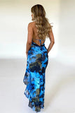 Halter Neck Irregular Hem Sexy Low-Cut Dress