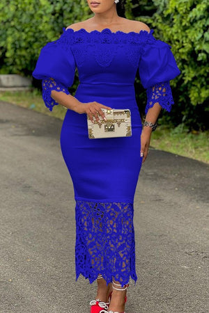 Elegant Lace Accented Line-Neck Dress