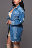 Distressed Denim Mid-Length Trench Coat