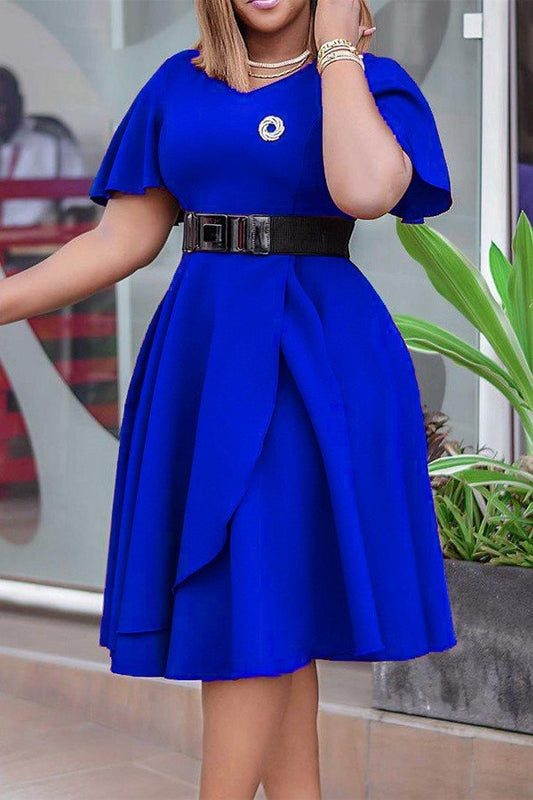 Chic Plus-Size Flared Sleeve Dress in Solid Colors
