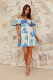 Chic Printed V-Neck Skirt with Elegant Puffy Sleeves