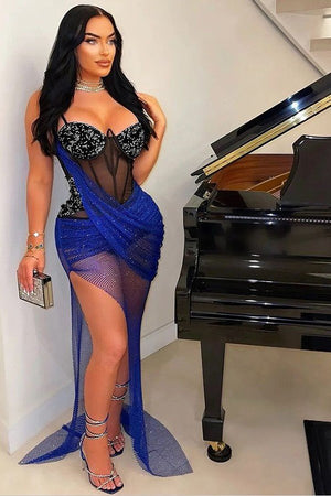 Alluring Irregular Gauze Dress with Hot Drill Detail & Curves