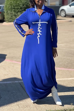 V-Neck Faith Letter Print Maxi Skirt