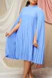 Chic Plus Size Pleated Bat-Sleeve Cape Dress for Effortless Elegance