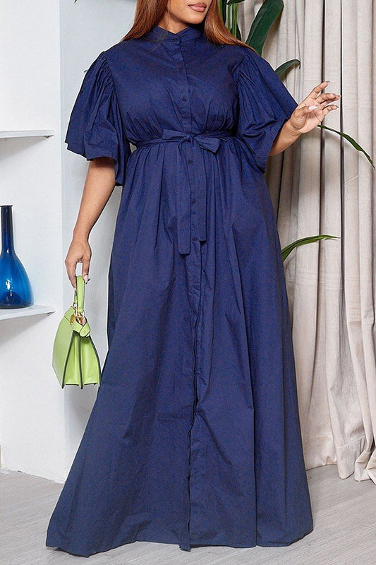 Chic Flared Sleeve Single-Breasted Waist Full Skirt