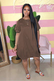 Plus Size Women's Bubble Skirt T-Shirt Dress with Lantern Sleeves